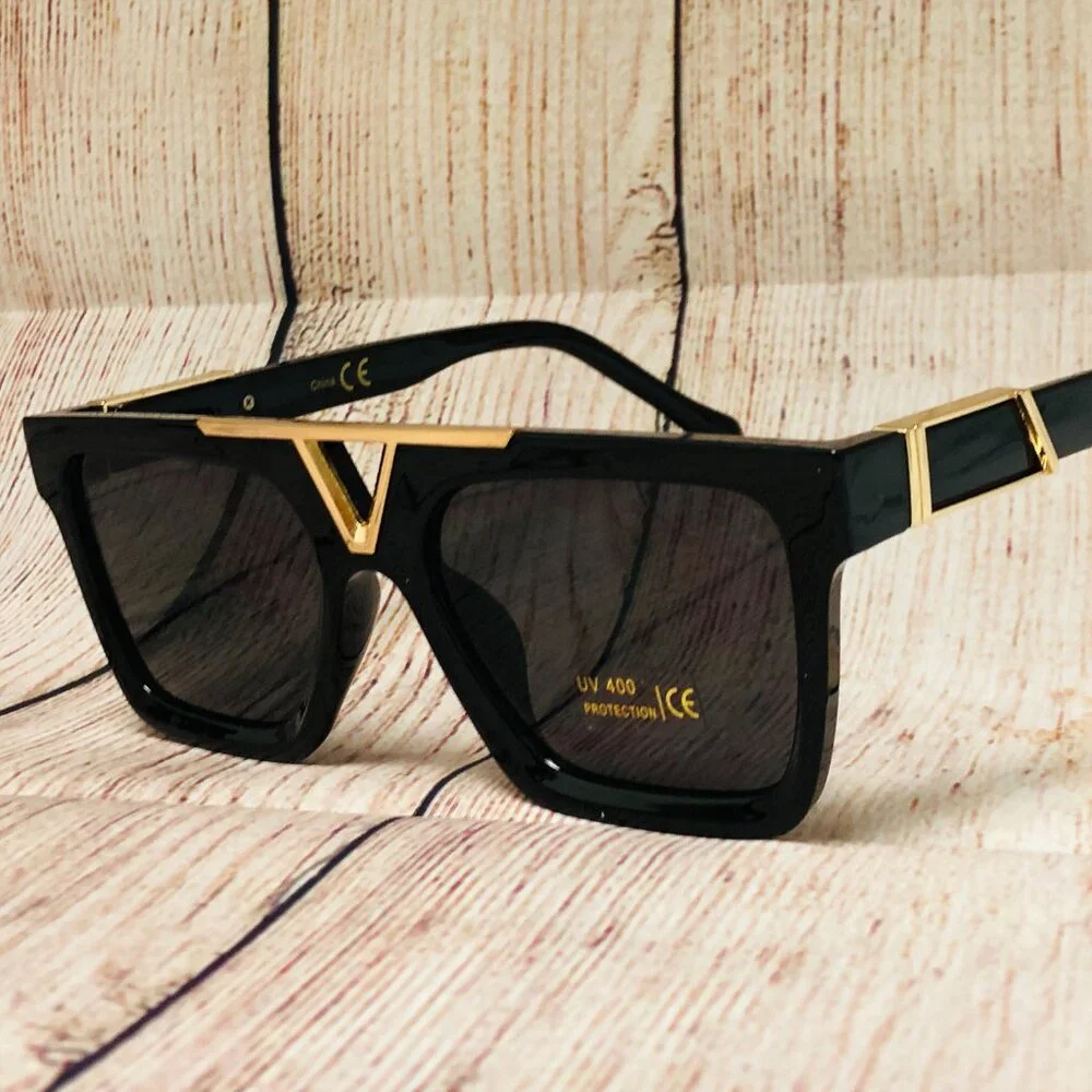 Men Women Sunglasses‎ Fashion Retro Black Gold Frame Square Shades Lentes Gafas